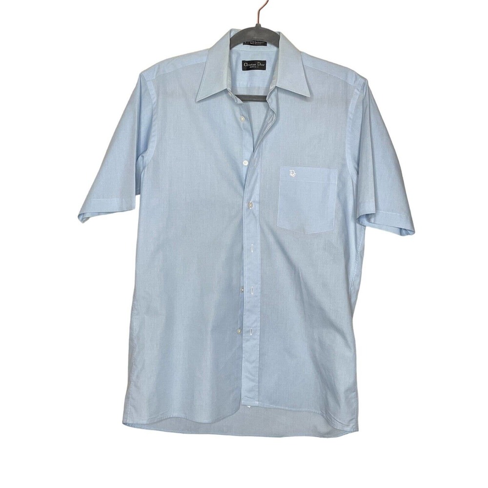 Christian Dior Monsieur 15 Mens Blue Short Sleeve Collared Button Up Shirt